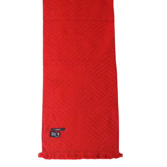 Vintage Versace Red Chevron Textured Medusa Logo 100% Lambs Wool Scarf Scarves - Picture 4 of 6